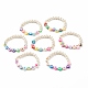 7 Uds 7 pulseras elásticas de arcilla polimérica con estrella y cara sonriente y flor con cuentas de perlas de vidrio BJEW-JB08786-4