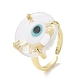 Lampwork Evil Eye Open Cuff Ring RJEW-C051-01G-09-2