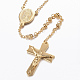 十字架クロスとロザリオビーズのネックレス  イースターのための304のステンレス鋼のネックレス  ゴールドカラー  24.8インチ（63)cm  4mm NJEW-L450-09G-3