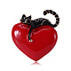 Cœur avec broche en émail chat HEAR-PW0001-049B-2