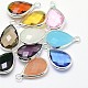 Silver Color Plated Brass Glass Drop Pendants X-GLAA-J017A-S-1