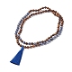 Collar budista de madera y jaspe azul natural NJEW-JN04306-1