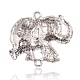アンティークシルバートーン合金ラインストーンの動物のペンダント  象のネックレスのペンダント  コバルト  41x49x5mm  穴：3mm ALRI-J119-02AS-2