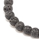 Bracciale elasticizzato in roccia lavica naturale con perline di gatto in lega BJEW-JB08309-01-5