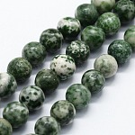 Natürliche grüne Fleck Jaspis Perlen Stränge, Runde, 8 mm, Bohrung: 0.8 mm, ca. 47 Stk. / Strang, 14.96 Zoll (38 cm)