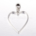Rack Plating Alloy Heart Dangle Charms, with Tibetan Style Hangers, Silver & Antique Silver Color, 46x30x4mm, Hole: 5mm