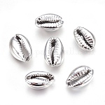 Perles de coquille galvanisées, cauris, platine, 15~20x10~12x5~6mm, Trou: 12~14x2~3mm