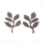 Liens de fer, embellissements en métal gravé, branche feuillée et feuilles, bronze antique, 50.5x31.5x1mm, Trou: 1mm