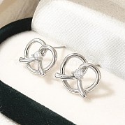 Серьги-гвоздики в форме сердца из латуни с микропаве из прозрачного кубического циркония EJEW-H143-17P