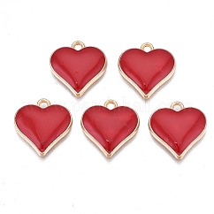Colgantes de esmalte de aleación, Sin cadmio y níque y plomo, la luz de oro, corazón, rojo, 17x16x3mm, agujero: 1.6 mm