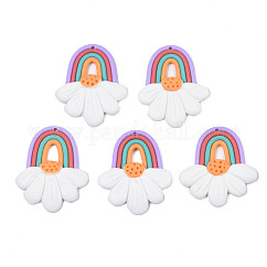 Ciondoli in fimo fatti a mano, arcobaleno e margherita d'aprile, bianco, 41~42x34~37x4~6mm, Foro: 1.8 mm