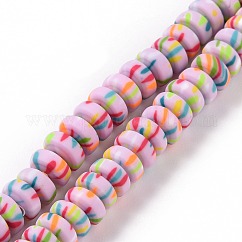 Brin de perles d'argile de polyester faites à la main, abaque, linge, 6.5~7.5x3~3.5mm, Trou: 1.4~1.8mm, Environ 111~117 pcs/chapelet, 15.63''~16.14'' (39.7~41 cm)