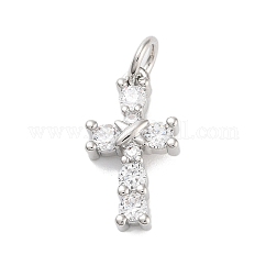 Ciondoli in ottone con zirconi chiari con placcatura a cremagliera, con anello di salto, placcato di lunga durata, piombo & cadimo libero, lettera x con croce, platino, 15.5x8x3mm, Foro: 3 mm