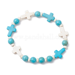 3 pulsera elástica con cuentas de turquesa sintética para hombres y mujeres.&nbsp;BJEW-JB12373