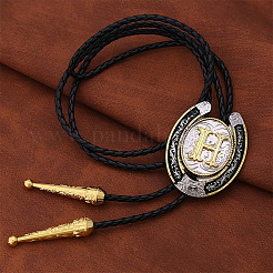 Collar de bolo con colgante de letra y herraduras de aleación de vaquero del oeste&nbsp;NJEW-WH20014-02H