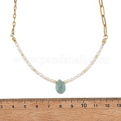Collares colgantes de lágrima de amazonita natural&nbsp;NJEW-JN06438