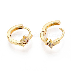 Orecchini a cerchio in ottone con micro pavé di stelle in zirconi chiari&nbsp;EJEW-N063-03G-01