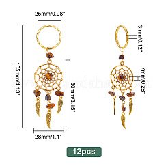 12 porte-clés pendentif en filet/toile tissé avec plumes et pierres précieuses naturelles et synthétiques&nbsp;KEYC-PH0001-80