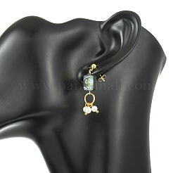 Boucles d'oreilles pendantes en nacre d'ormeau et perles de nacre&nbsp;EJEW-JE07327-02