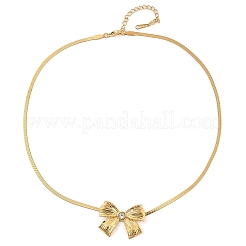 304 Edelstahl Kristall Strass flache Schlangenkette Bowknot Anhänger Halsketten für Frauen&nbsp;NJEW-Z046-03G