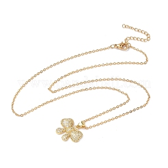 Collane con ciondolo a fiocco in ottone micro pavé di zirconi cubici trasparenti&nbsp;NJEW-D341-10G
