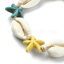 Bracciale con perline intrecciate di turchese sintetico con conchiglie naturali e stelle marine&nbsp;BJEW-TA00355