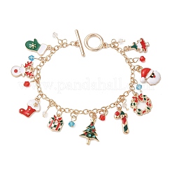 Weihnachts-Charm-Armbänder aus Emaille&nbsp;BJEW-H634-01B-KCG