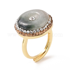 Anillo de donut de jade myanmar natural ajustable/jade birmano con rhinestone&nbsp;RJEW-A011-13G