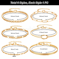 6 Stück 6 Stile Messingkettenarmbänder für Frauen&nbsp;BJEW-PH0004-50