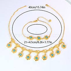 Vintage-Halskette und Armband-Set mit Herz- und Blumenanhänger aus Messing für Damen&nbsp;RG3291