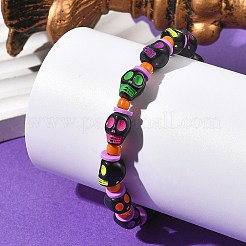 Bracelets extensibles en perles acryliques à motif de crâne d'Halloween&nbsp;BJEW-JB14347-01