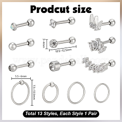 13 Paar 13 Stile Edelstahl Micro Pave klare Zirkonia Knorpel Ohrring-Sets&nbsp;EJEW-PH0001-57