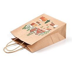 Sacs en papier kraft imprimés sur le thème de Noël avec poignées&nbsp;ABAG-M008-08F