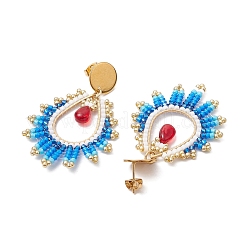Boucles d'oreilles à tige en forme de larme avec perles de verre faites à la main&nbsp;EJEW-MZ00293-02