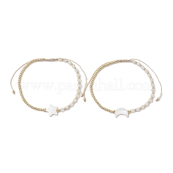 2 stücke 2 arten mond & sterne süßwasser shell & natürliche regenbogen mondstein geflochtene perlen armband sets&nbsp;BJEW-JB10531
