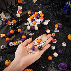 13 Stil Halloween Spray bemalte Naturholzperlen&nbsp;WOOD-TA0001-85