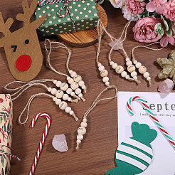 28 stücke 4 arten weihnachten thema holz runde perlen mit wort anhänger dekorationen mit jute schnur&nbsp;HJEW-CA00079