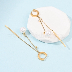 Pendientes de aro de acero inoxidable 304 con perlas de imitación acrílicas&nbsp;EJEW-F393-14G