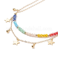 Collana a doppio strato con ciondoli a stella in ottone con perline di vetro colorato per donna&nbsp;NJEW-TA00050