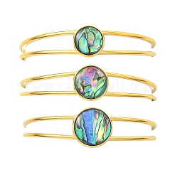 Ensemble de 3 bracelet jonc ouvert en acier inoxydable 304 et nacre d'ormeau naturelle&nbsp;BJEW-JB14413-01