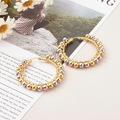 Orecchini a cerchio con perline in acciaio inossidabile 304&nbsp;EJEW-JE04544-02