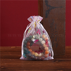 Sacchetti regalo rettangolari con coulisse in organza con farfalla stampata a caldo&nbsp;PW-WG98716-01