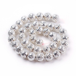 Brins de perles de pierre de lave naturelle galvanisées&nbsp;G-E429-01-10mm-S