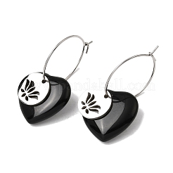 Boucles d'oreilles créoles en obsidienne naturelle et acier inoxydable 304 pour femmes&nbsp;EJEW-G475-02P-05