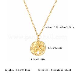 Collares con colgante de moneda de estrella de mar de acero inoxidable con diseño de océano de verano para mujer.&nbsp;HZ2181-1