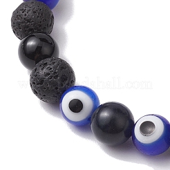 8 mm runder natürlicher schwarzer Onyx (gefärbt und erhitzt) & Lavastein & Böser Blick&nbsp;BJEW-TA00518