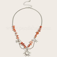 Modische zink-legierung sun star anhänger natürliche achat chip perlen halsketten&nbsp;FS-WG24785-02