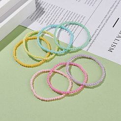 7 pièces 7 couleurs bonbons couleurs acrylique rond perlé bracelets extensibles ensemble pour les femmes&nbsp;BJEW-JB08061