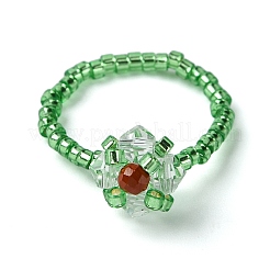 Anelli elastici con perline di vetro a forma di fiore per le donne&nbsp;RJEW-MZ00025