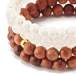 4 stücke 4 stil natürliche quarz kristall & lavagestein & holz runde perlen stretch-armbänder mit herz&nbsp;BJEW-JB07623